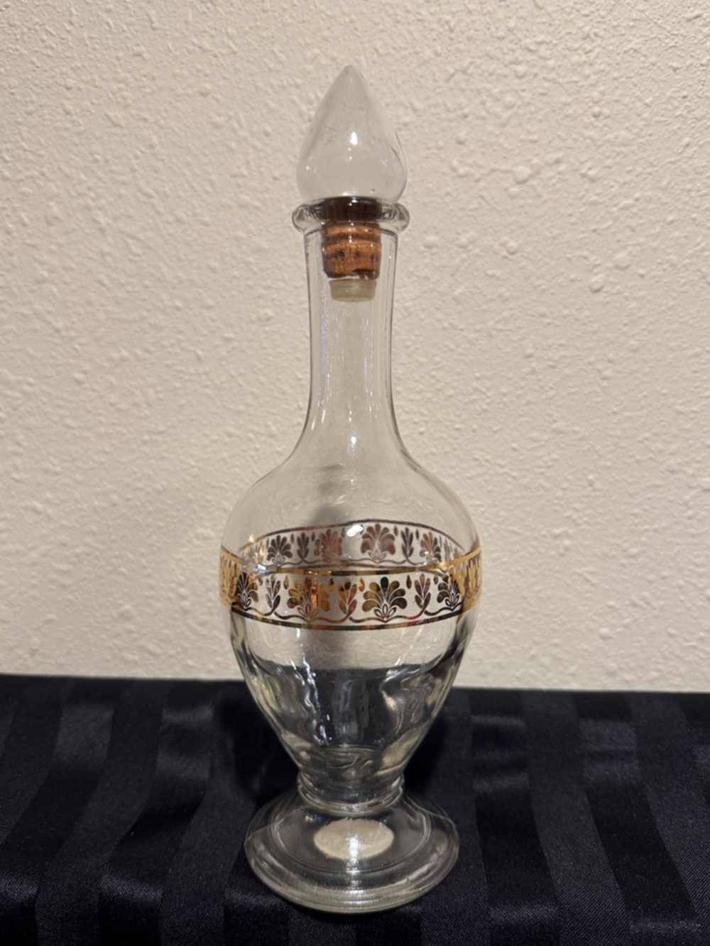 Vintage Avon Skin So Soft Bath Oil Decanter with a Detailed Gold-Like Leaf Band